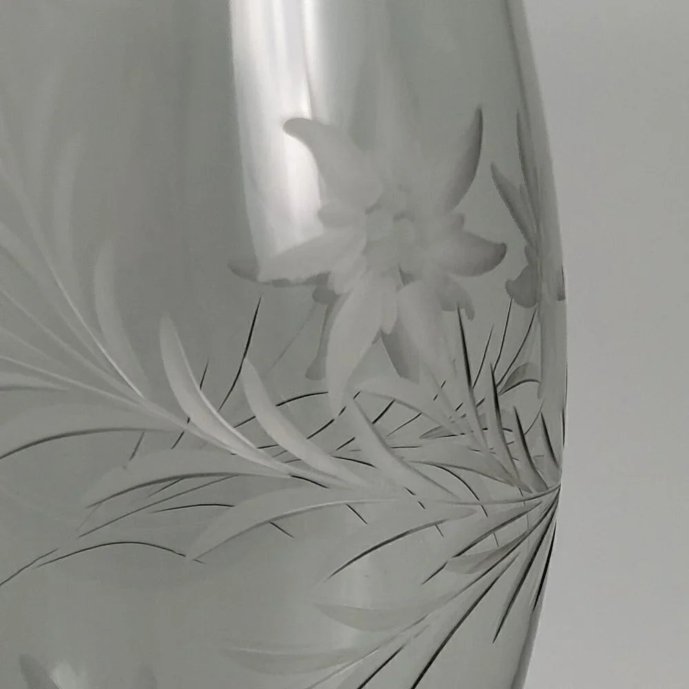 Vintage Floral Cut Glass Footed Clear Decorative Flared Bud Vase
